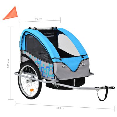 vidaXL 2-in-1 Kids' Bicycle Trailer & Stroller Light Blue and Grey
