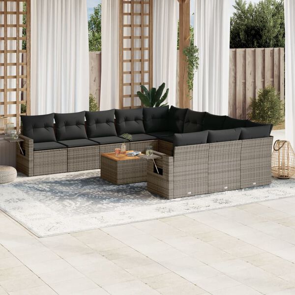vidaXL 12 Piece Garden Sofa Set with Cushions Grey Poly Rattan