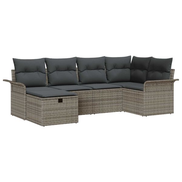 vidaXL Garden Sofa Set with Cushion 6 pcs Grey Poly rattan
