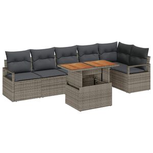 vidaXL Garden Sofa Set with Storage 7 pcs Grey Poly rattan