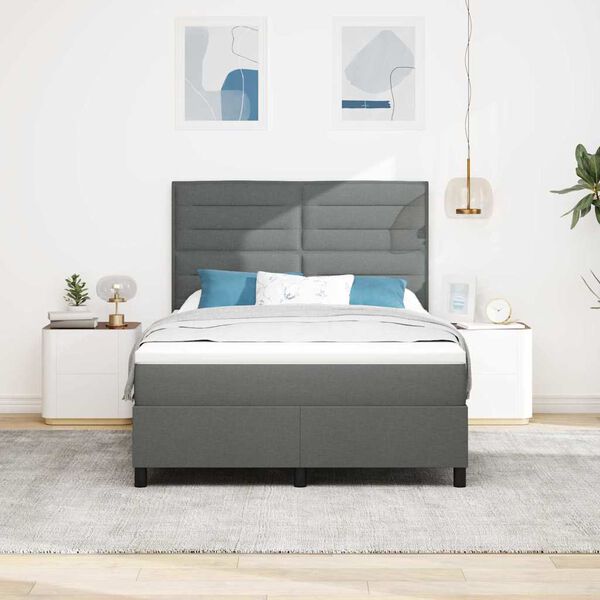 vidaXL Box Spring Bed Dark Grey and White 137 x 190 cm Fabric
