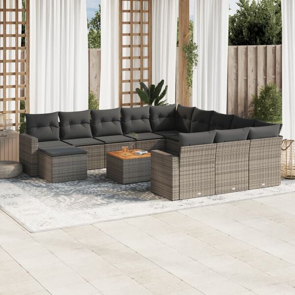 vidaXL 13 Piece Garden Sofa Set with Cushions Grey Poly Rattan