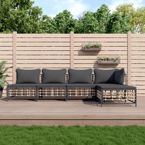 vidaXL 5 Piece Garden Lounge Set with Cushions Anthracite Poly Rattan