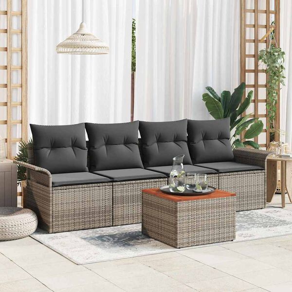 vidaXL Garden Sofa Set with Cushion 5 pcs Grey Poly Rattan