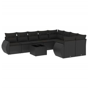 vidaXL 10 Piece Garden Sofa Set with Cushions Black Poly Rattan