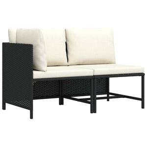 vidaXL 2 Piece Garden Sofa Set with Cushions Black Poly Rattan