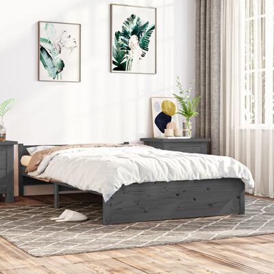 vidaXL Bed Frame Grey Solid Wood 135x190 cm Double