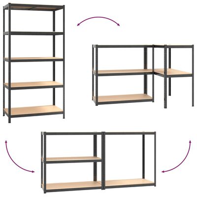 vidaXL 5-Layer Heavy-duty Shelves 3 pcs Grey Steel&Engineered Wood