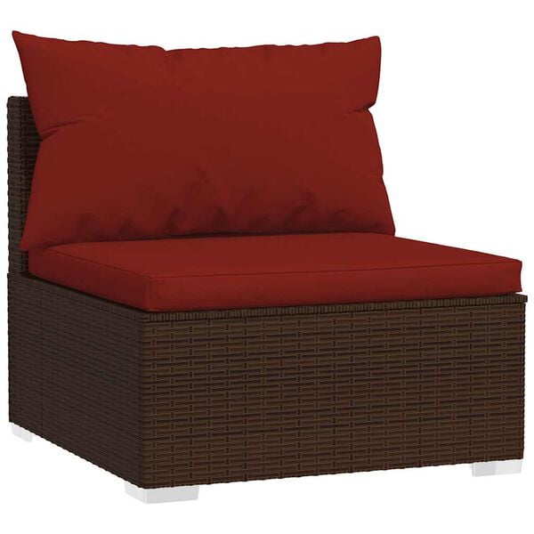 vidaXL Garden Middle Sofa with Cushions Brown Poly Rattan