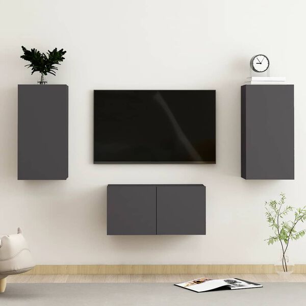 vidaXL 3 Piece TV Cabinet Set Grey Engineered Wood