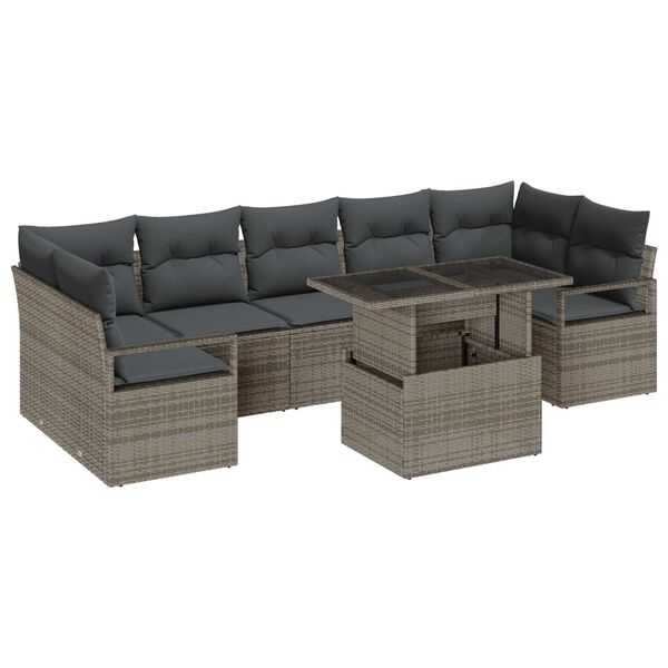 vidaXL Garden Sofa Set with Storage 8 pcs Grey Poly rattan