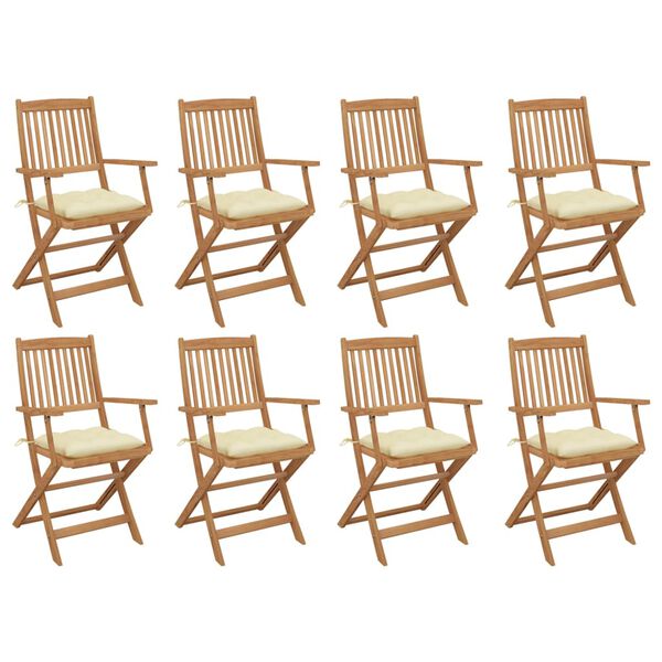 vidaXL Folding Outdoor Chairs with Cushions 8 pcs Solid Wood Acacia