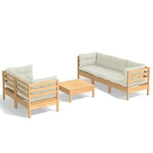 vidaXL 6 Piece Garden Lounge Set with Cream Cushions Pinewood
