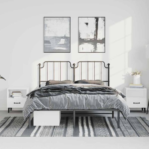 vidaXL Metal Bed Frame without Mattress with Headboard Black 135x190cm