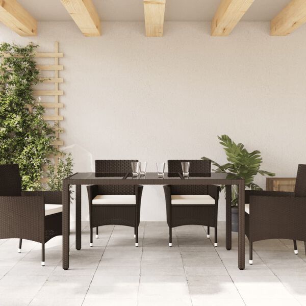 vidaXL Garden Table 150x90x75 cm Tempered Glass and Poly Rattan Brown