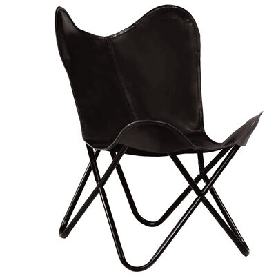 vidaXL Butterfly Chairs 2 pcs Black Kids Size Real Leather