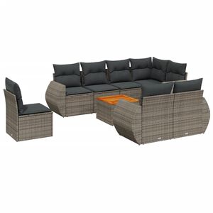 vidaXL 9 Piece Garden Sofa Set with Cushions Grey Poly Rattan