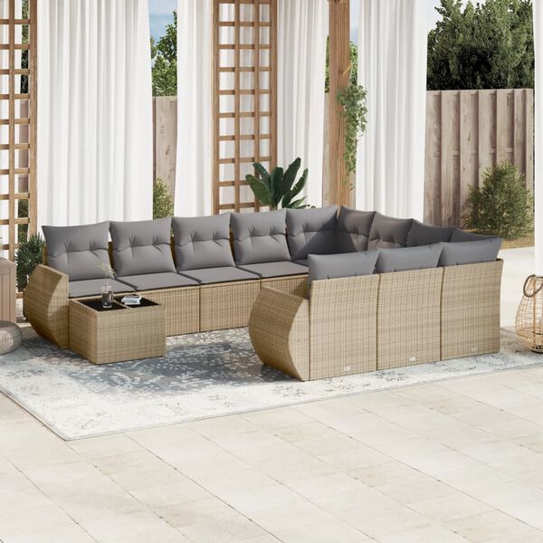 vidaXL 11 Piece Garden Sofa Set with Cushions Beige Poly Rattan