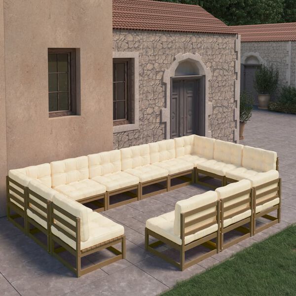 vidaXL 13 Piece Garden Lounge Set&Cushions Honey Brown Solid Pinewood
