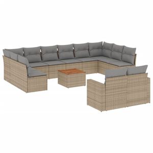 vidaXL 13 Piece Garden Sofa Set with Cushions Beige Poly Rattan
