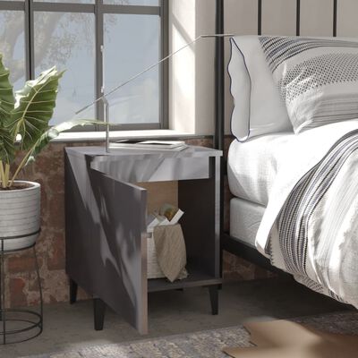 vidaXL Bed Cabinets with Metal Legs High Gloss Grey 40x30x50 cm