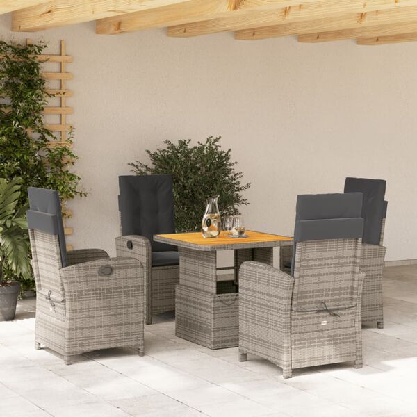 vidaXL 5 Piece Garden Dining Set with Cushions Grey Poly Rattan