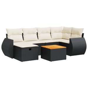 vidaXL 7 Piece Garden Sofa Set with Cushions Black Poly Rattan