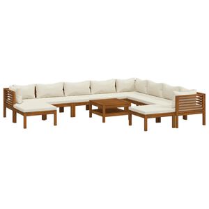 vidaXL 11 Piece Garden Lounge Set with Cream Cushion Solid Acacia Wood