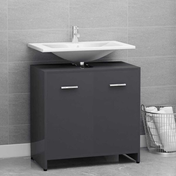vidaXL Bathroom Cabinet High Gloss Grey 60x33x61 cm Engineered Wood