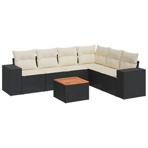vidaXL 7 Piece Garden Sofa Set with Cushions Black Poly Rattan