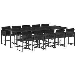 vidaXL 11 Piece Garden Dining Set with Cushions Black Poly Rattan