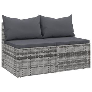 vidaXL Garden Middle Sofas with Cushions 2 pcs Grey Poly Rattan