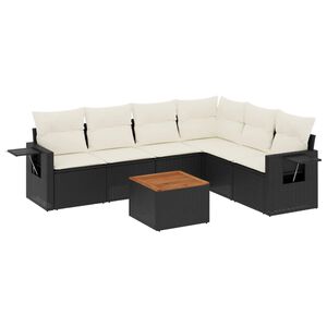 vidaXL 7 Piece Garden Sofa Set with Cushions Black Poly Rattan