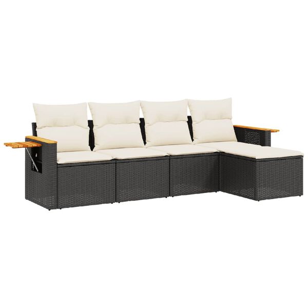 vidaXL 5 Piece Garden Sofa Set with Cushions Black Poly Rattan