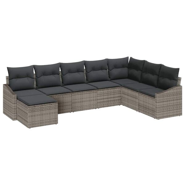 vidaXL Garden Sofa Set with Cushion 8 pcs Grey Poly Rattan