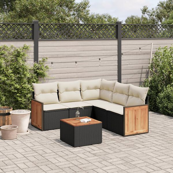 vidaXL 6 Piece Garden Sofa Set with Cushions Black Poly Rattan