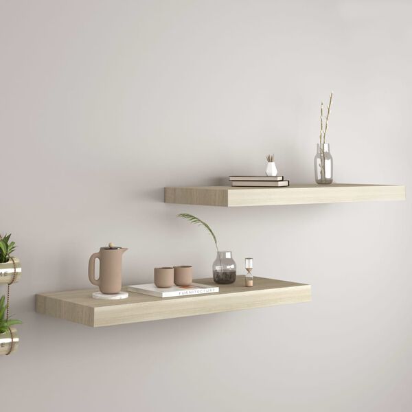 vidaXL Floating Wall Shelves 2 pcs Oak 60x23.5x3.8 cm MDF