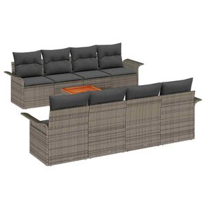 vidaXL Garden Sofa Set with Storage 9 pcs Grey Poly Rattan