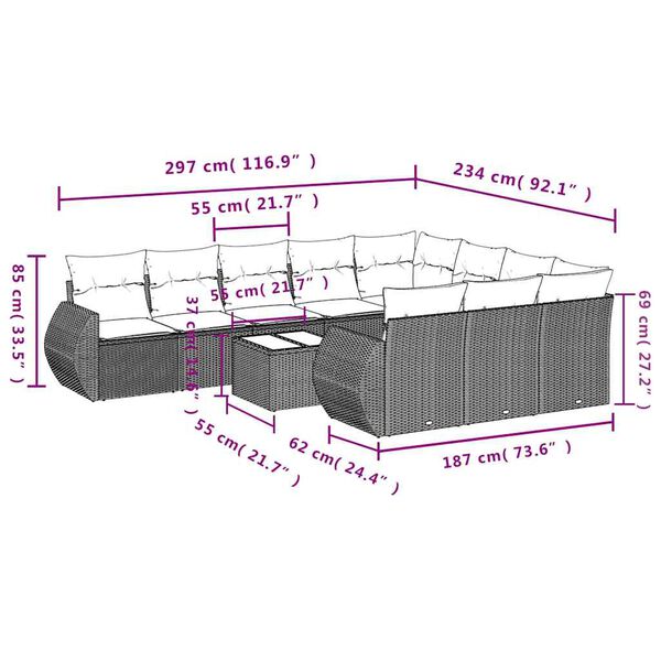 vidaXL 11 Piece Garden Sofa Set with Cushions Black Poly Rattan