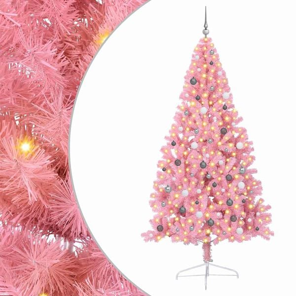vidaXL Artificial Pre-lit Christmas Tree with 300 LEDs Pink 240 cm PVC
