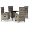 vidaXL 5 Piece Garden Dining Set with Cushions Black&Grey Poly Rattan