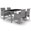 vidaXL 5 Piece Garden Dining Set Poly Rattan and Tempered Glass Grey