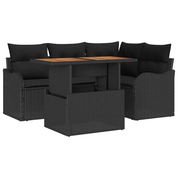 vidaXL Garden Sofa Set with Storage 5 pcs Black Poly rattan