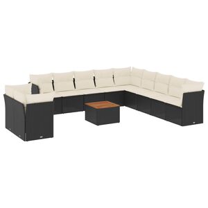 vidaXL 12 Piece Garden Sofa Set with Cushions Black Poly Rattan