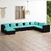 vidaXL 8 Piece Garden Lounge Set with Cushions Poly Rattan Black