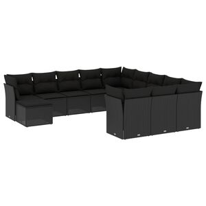 vidaXL 12 Piece Garden Sofa Set with Cushions Black Poly Rattan