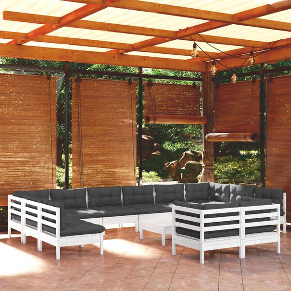 vidaXL 13 Piece Garden Lounge Set with Cushions White Pinewood