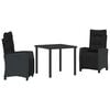 vidaXL Garden Dining Set 3 pcs Black Poly Rattan