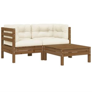 vidaXL 3 Piece Garden Lounge Set with Cream Cushions Solid Pinewood