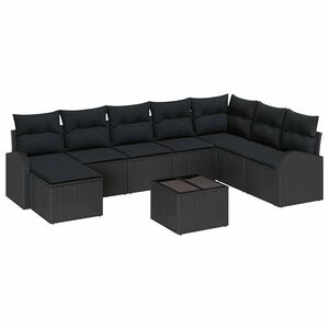 vidaXL Garden Sofa Set with Cushion 9 pcs Black Poly rattan